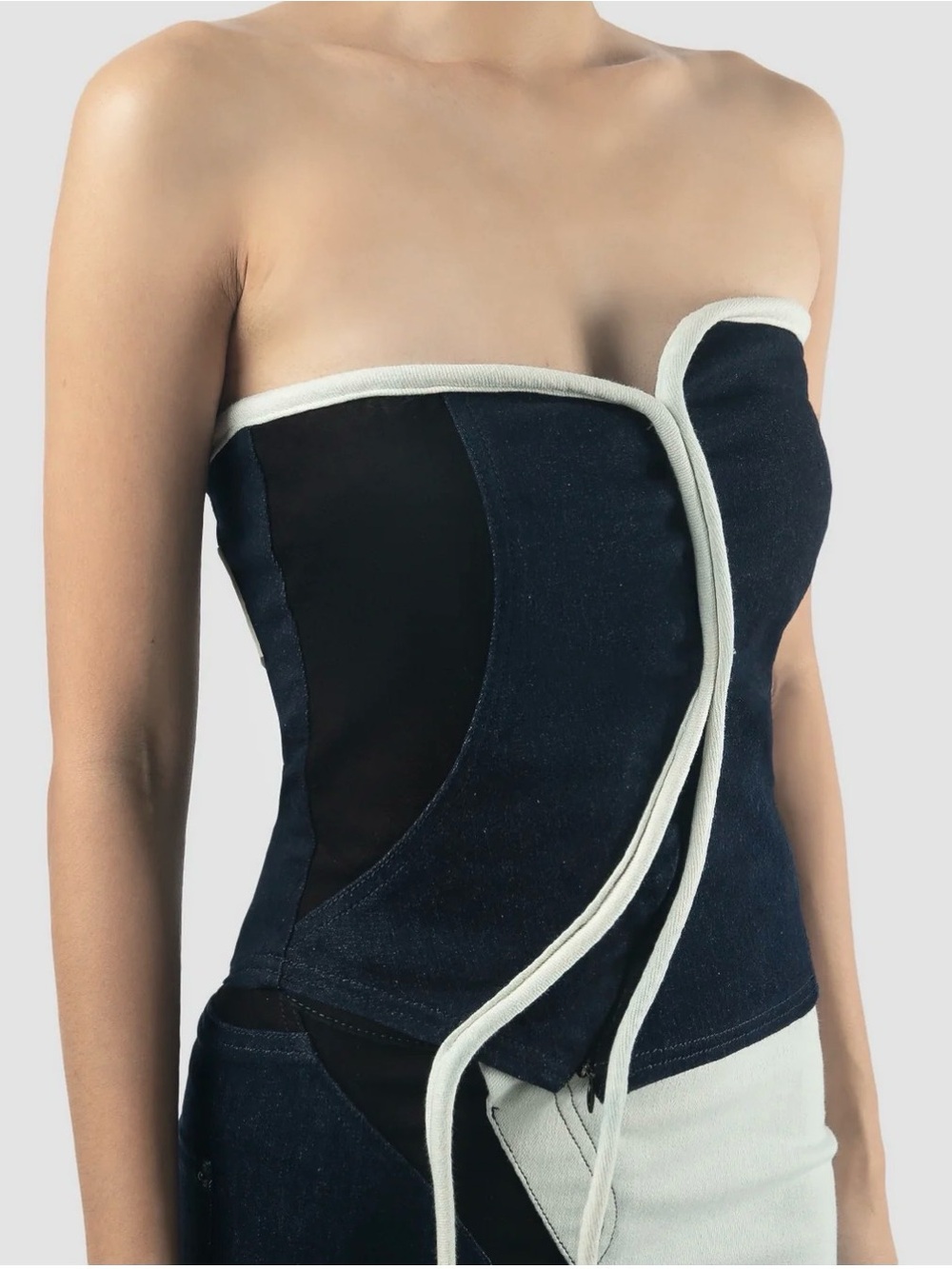 OTTOLINGER S Strapless Navy and White Denim-Inspired Bustier Top